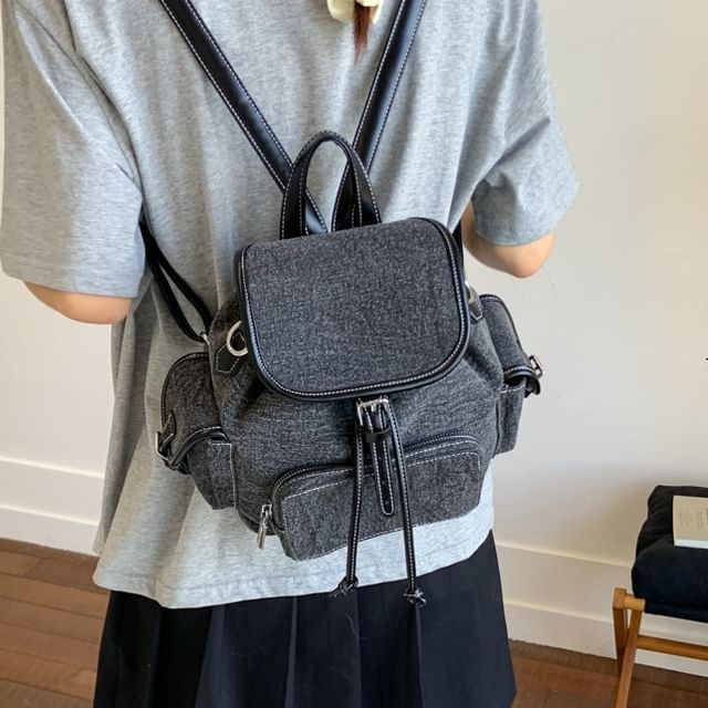 Skyglow-Faux Leather Flap Backpack