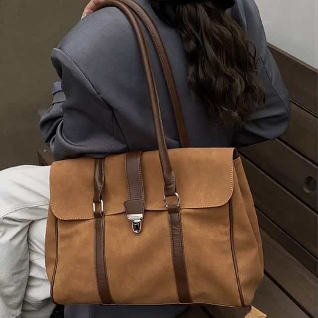 Skyglow-Faux Leather Flap Tote Bag