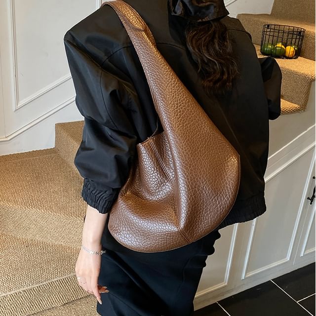 Skyglow-Faux Leather Grained Shoulder Bag