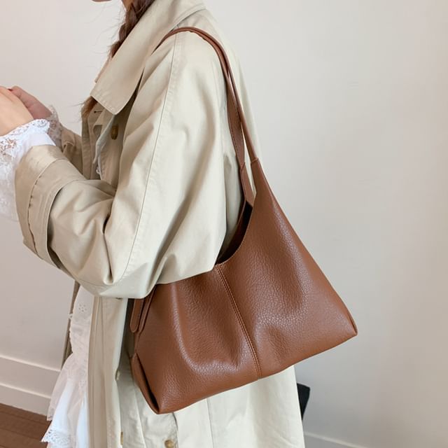 Skyglow-Faux Leather Grained Shoulder Bag