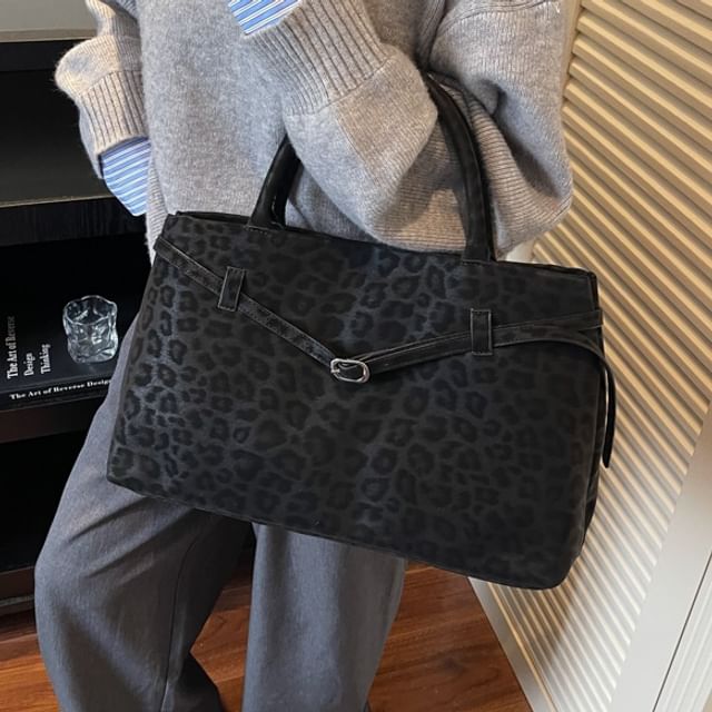 Skyglow-Faux Leather Leopard Print Tote Bag