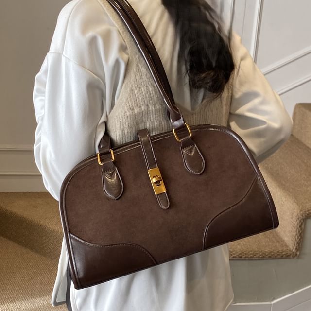 Skyglow-Faux Leather Paneled Shoulder Bag