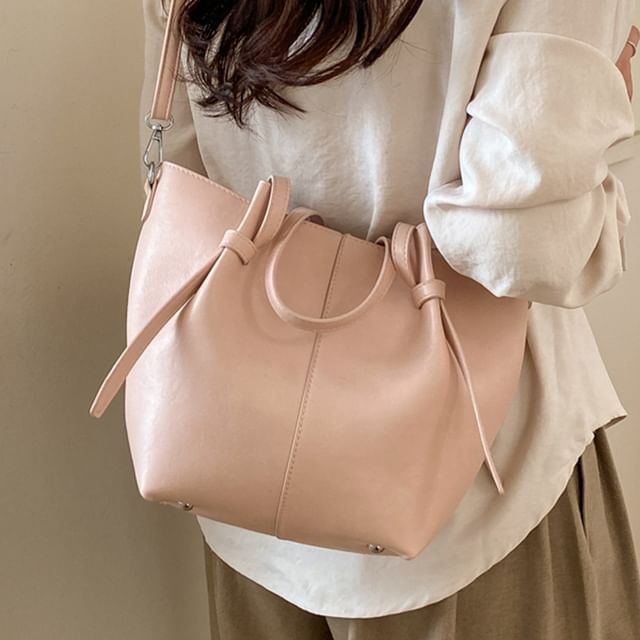 Skyglow-Faux Leather Plain Crossbody Bag