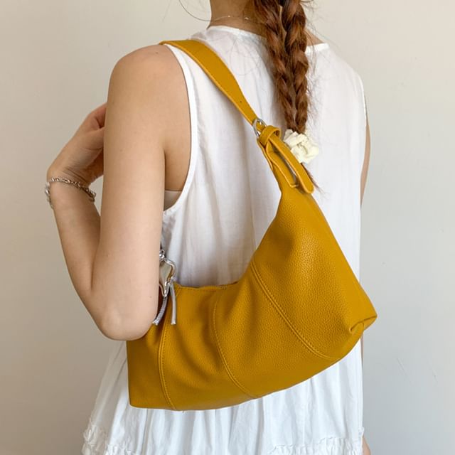 Skyglow-Faux Leather Plain Hobo Bag