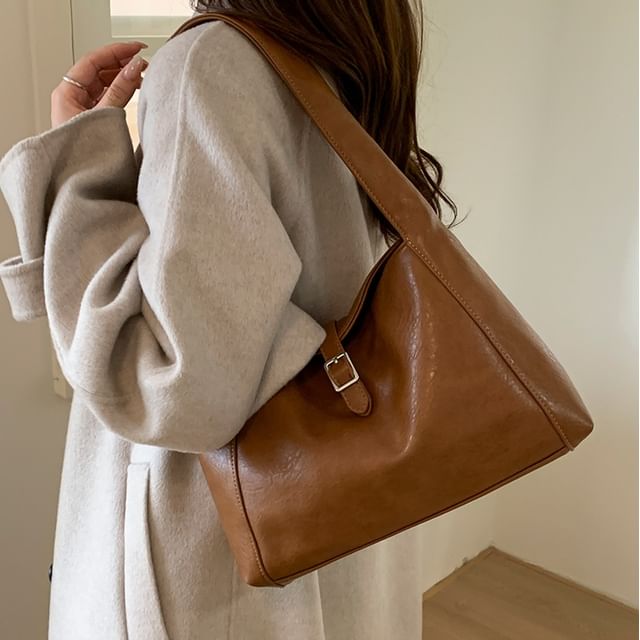 Skyglow-Faux Leather Plain Shoulder Bag