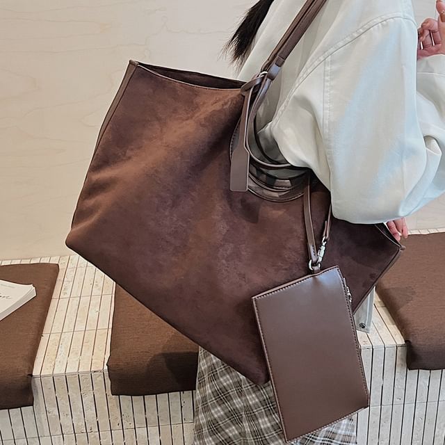Skyglow-Faux Leather Plain Shoulder Bag