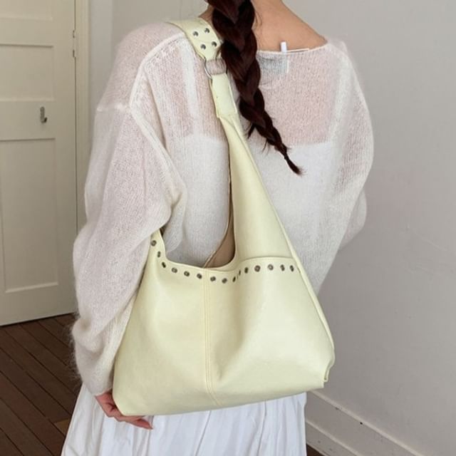 Skyglow-Faux Leather Plain Shoulder Bag