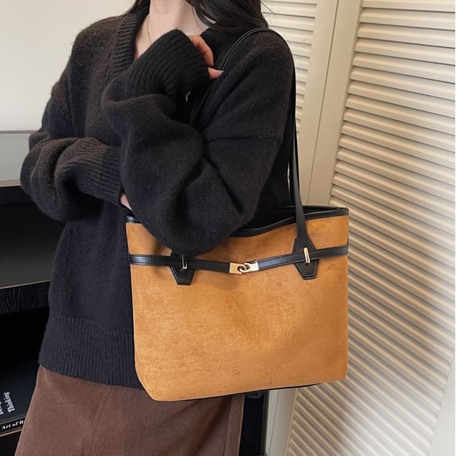 Skyglow-Faux Leather Plain Tote Bag