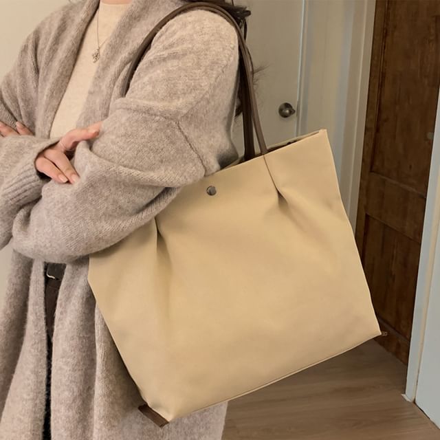 Skyglow-Faux Leather Plain Tote Bag