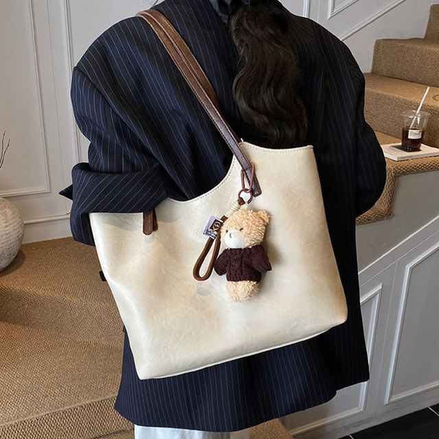 Skyglow-Faux Leather Plain Tote Bag