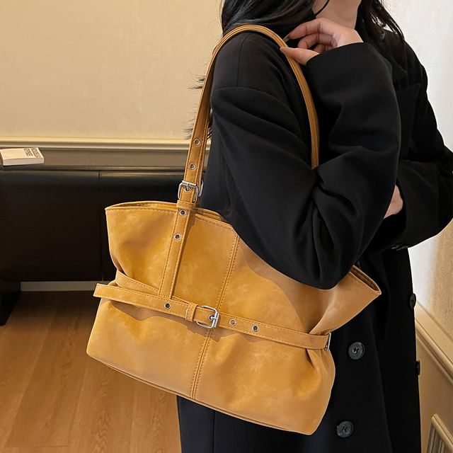 Skyglow-Faux Leather Plain Tote Bag