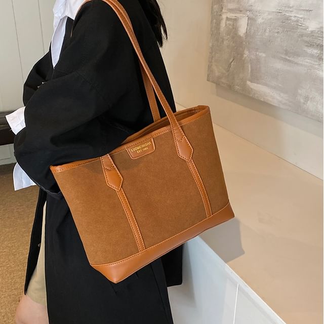Skyglow-Faux Leather Plain Tote Bag