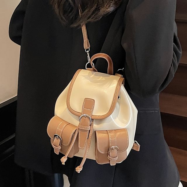 Skyglow-Faux Leather Two Tone Backpack