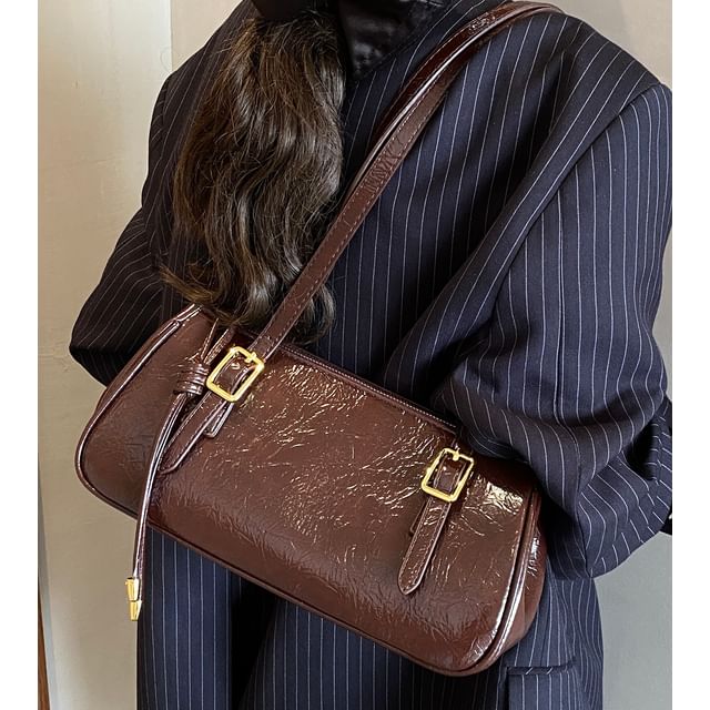 Skyglow-Faux Leather Zip Shoulder Bag