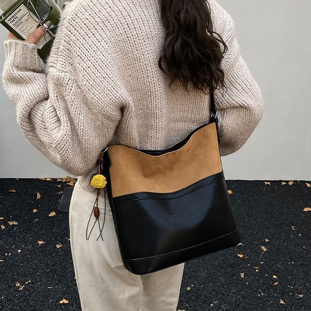 Skyglow-Faux Suede Panel Crossbody Bag