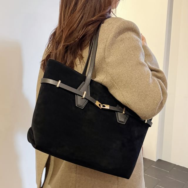 Skyglow-Faux Suede Plain Tote Bag