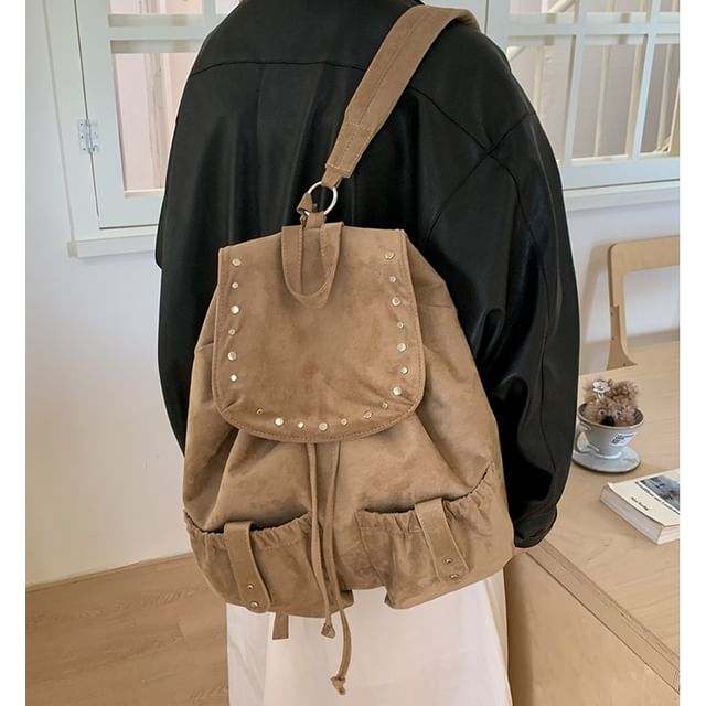 Skyglow-Faux Suede Studded Flap Backpack