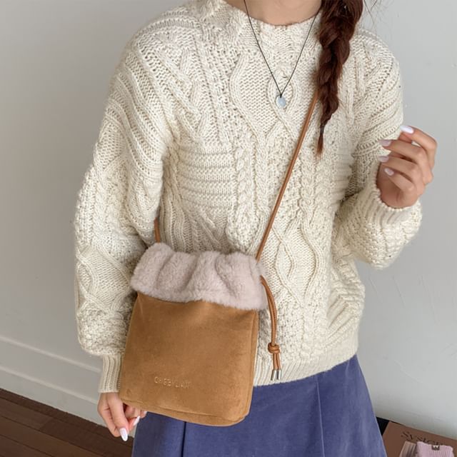 Skyglow-Fluffy Panel Faux Suede Crossbody Bag