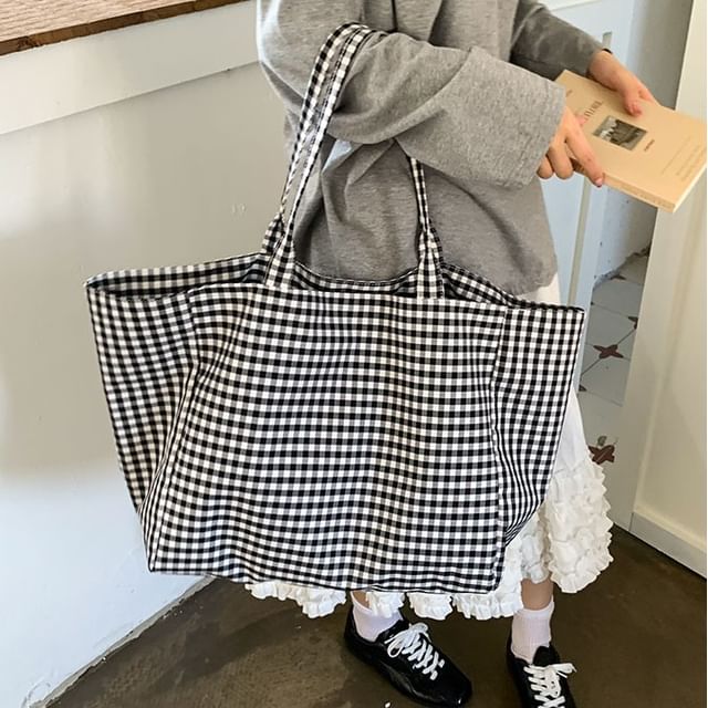 Skyglow-Gingham Canvas Tote Bag