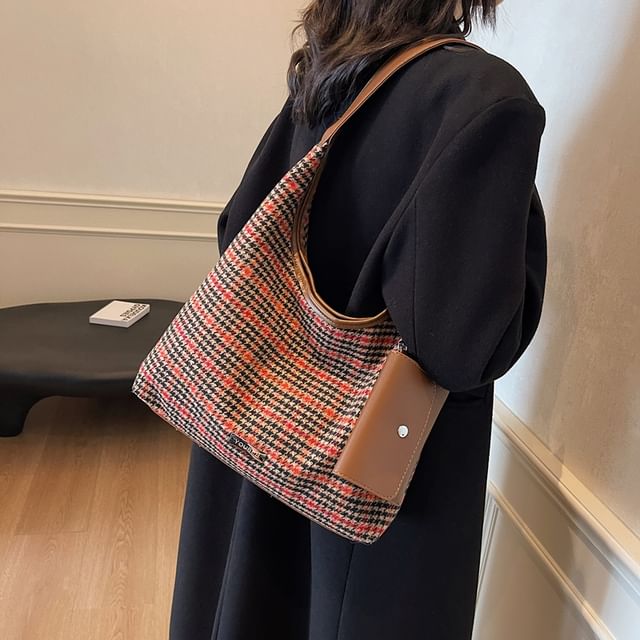 Skyglow-Houndstooth Tote Bag With Pouch