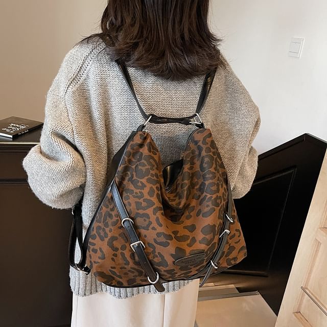 Skyglow-Leopard Print Buckled Backpack