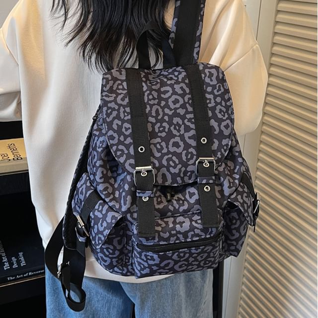 Skyglow-Leopard Print Buckled Backpack
