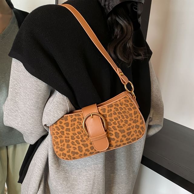 Skyglow-Leopard Print Buckled Crossbody Shoulder Bag