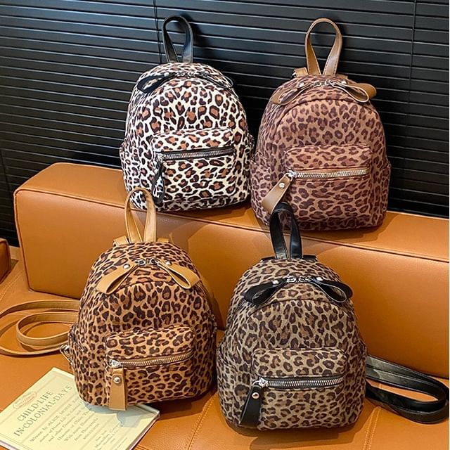 Skyglow-Leopard Print Faux Leather Backpack
