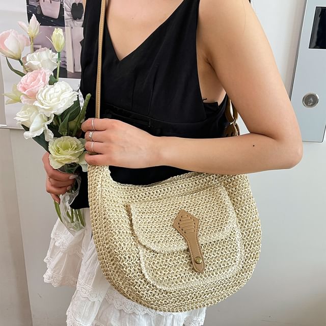Skyglow-Multi-Pocket Straw Tote Bag