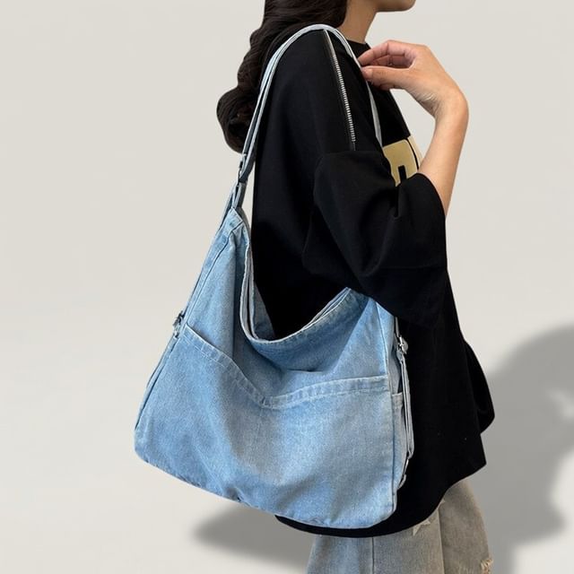 Skyglow-Panel Denim Messenger Bag