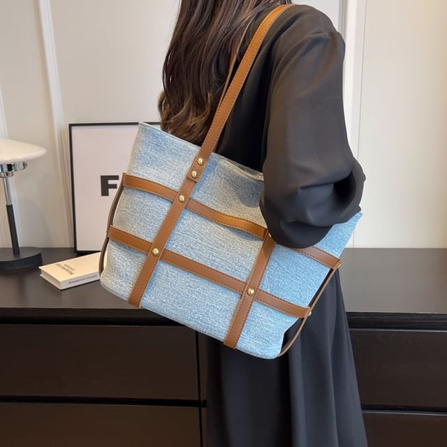 Skyglow-Panel Denim Tote Bag