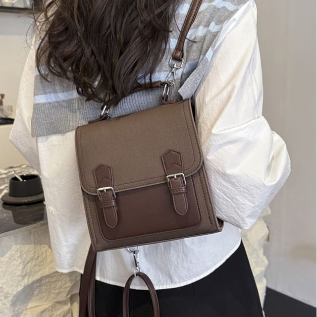 Skyglow-Panel Faux Leather Satchel Backpack