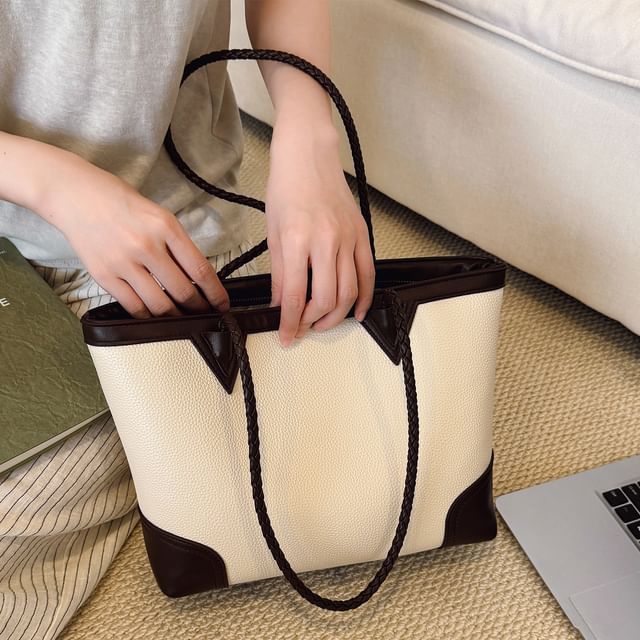 Skyglow-Panel Faux Leather Tote Bag