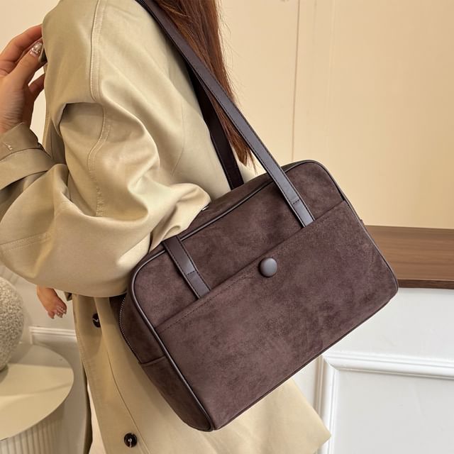 Skyglow-Panel Faux Suede Bowler Bag