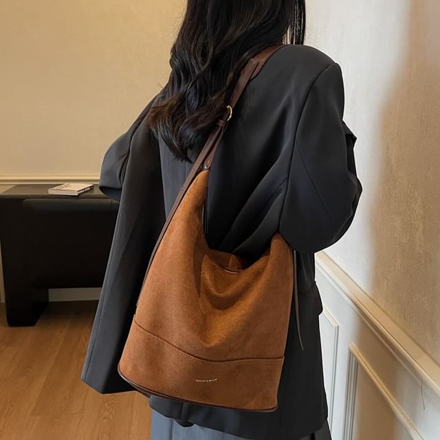 Skyglow-Panel Faux Suede Shoulder Bag