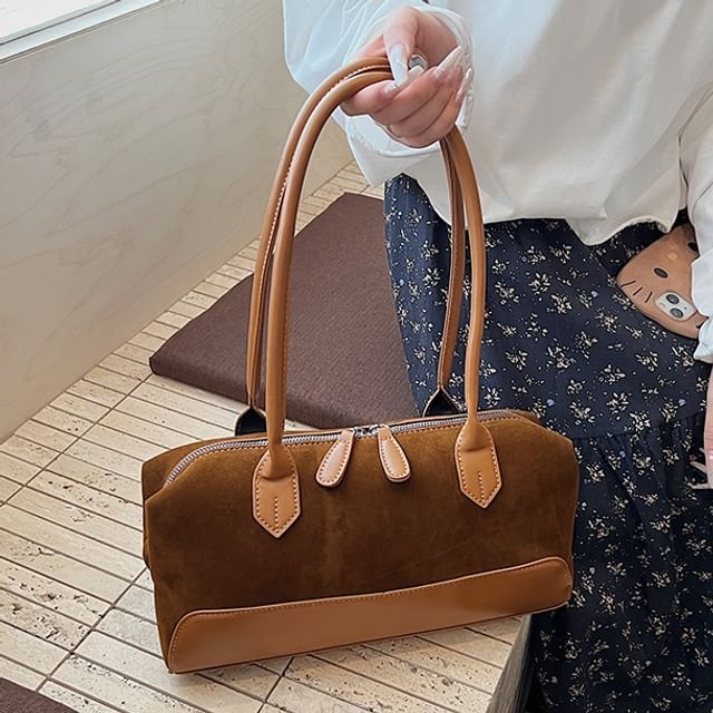 Skyglow-Panel Faux Suede Shoulder Bag