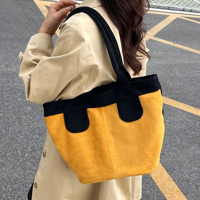 Skyglow-Panel Faux Suede Tote Bag