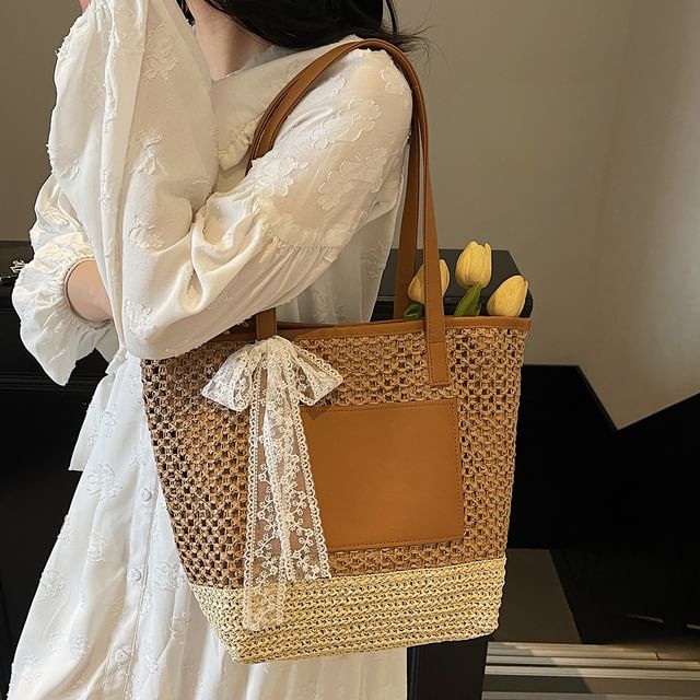 Skyglow-Panel Straw Tote Bag
