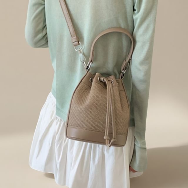 Skyglow-Panel Top Handle Crossbody Bucket Bag