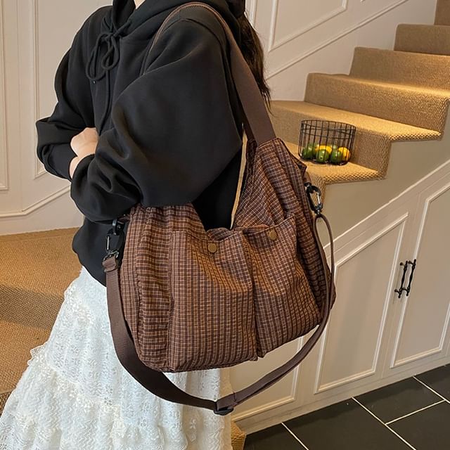 Skyglow-Plaid Canvas Crossbody Bag