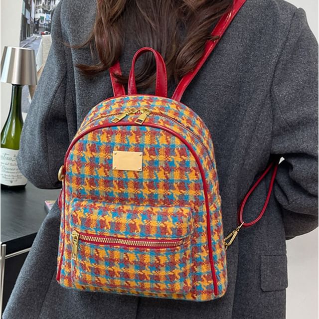 Skyglow-Plaid Fabric Backpack