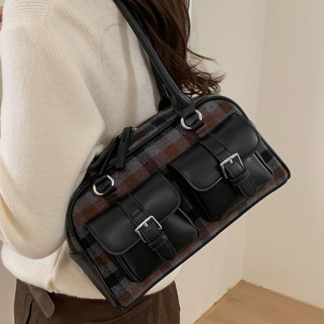 Skyglow-Plaid Fabric Shoulder Bag