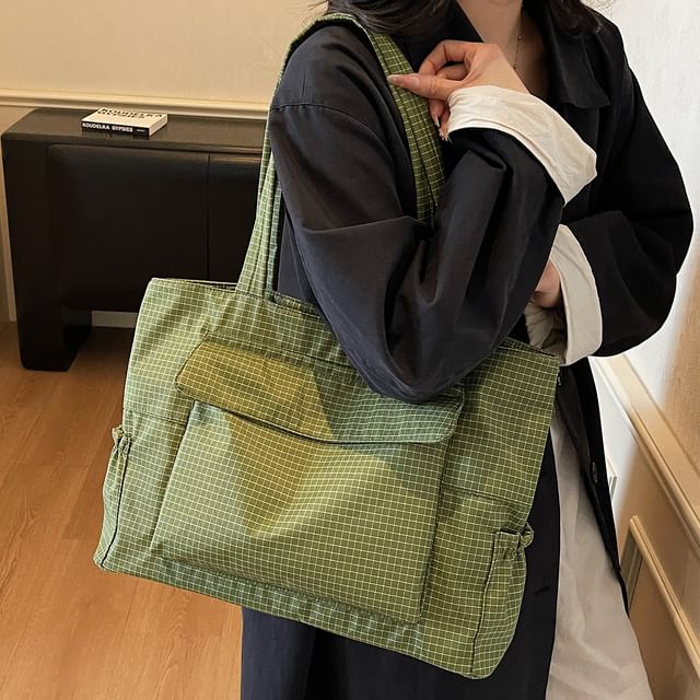 Skyglow-Plaid Fabric Tote Bag