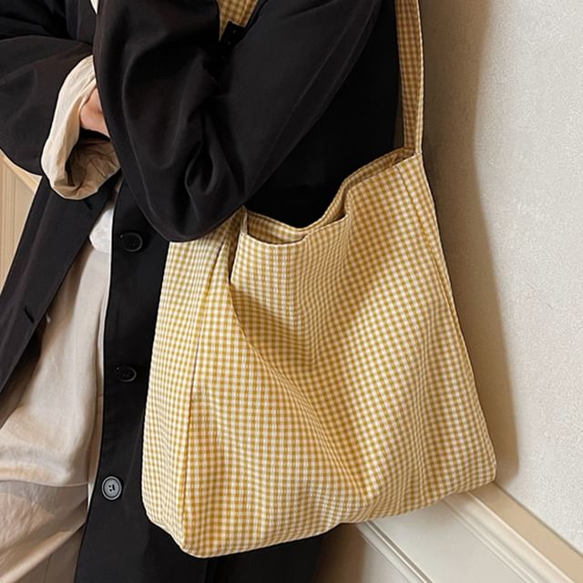 Skyglow-Plaid Fabric Tote Bag