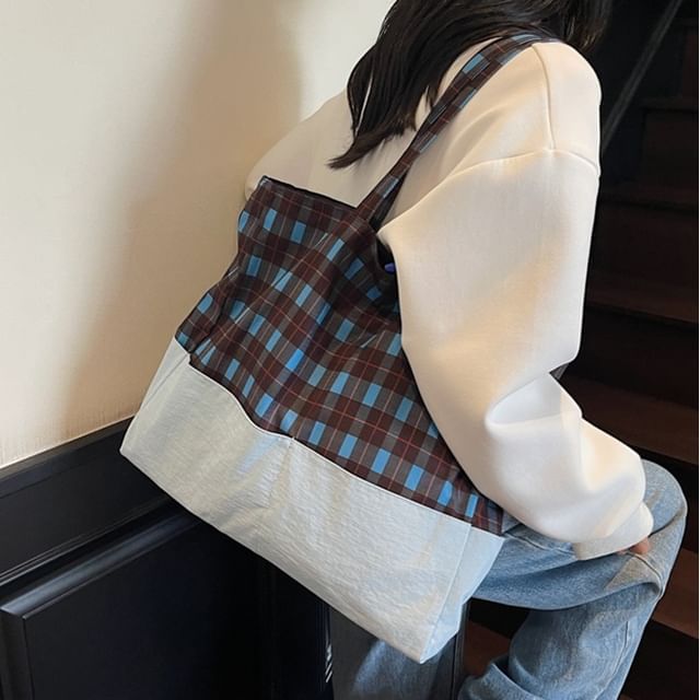 Skyglow-Plaid Tote Bag