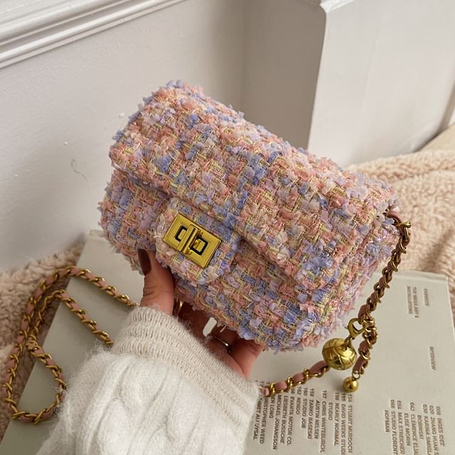 Skyglow-Plaid Tweed Crossbody Bag