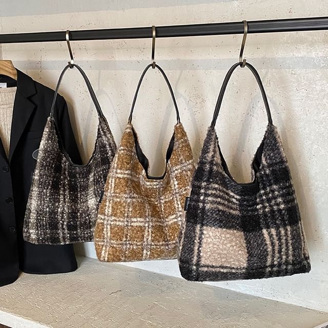 Skyglow-Plaid Tweed Shoulder Bag