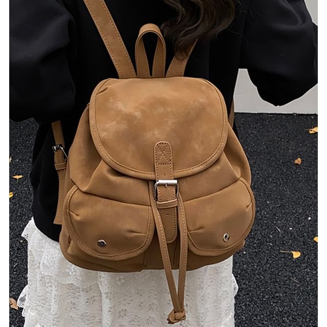 Skyglow-Plain Buckled Flap Backpack
