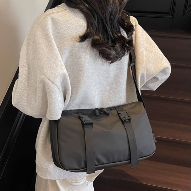 Skyglow-Plain Buckled Nylon Crossbody Bag