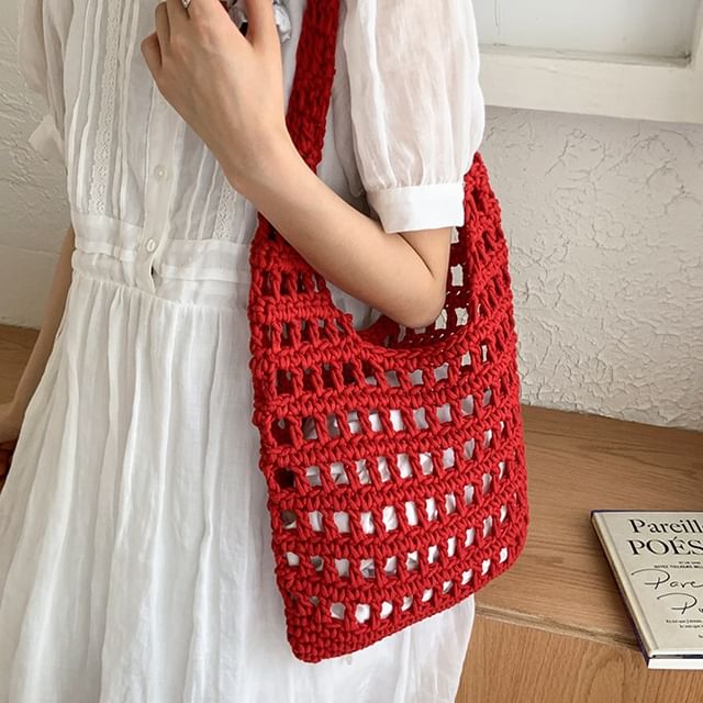 Skyglow-Plain Crochet Knit Tote Bag